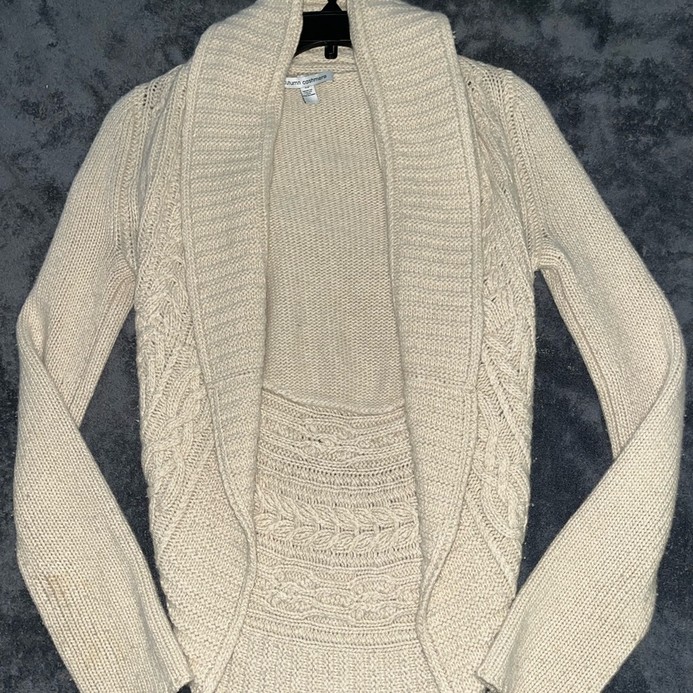 Autumn Cashmere Cream Cable-Knit Shawl Collar Sweater